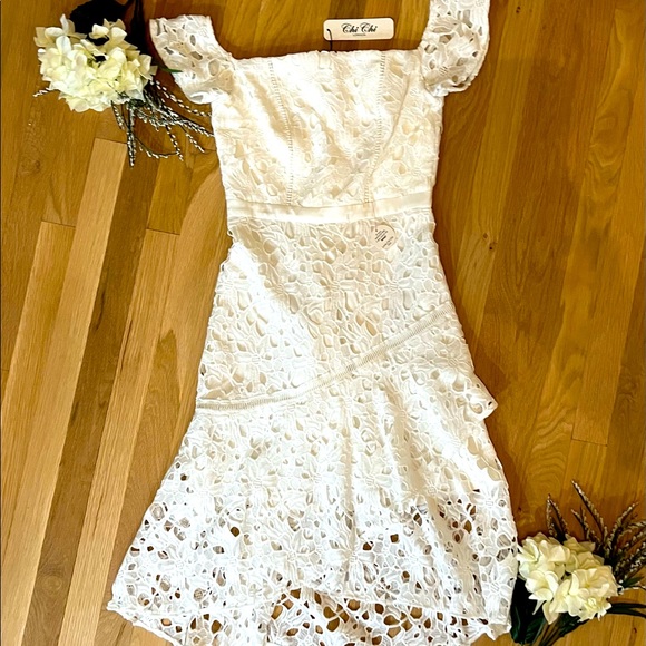 Chi Chi London Dresses & Skirts - White Lace Peplum Hem Midi Dress